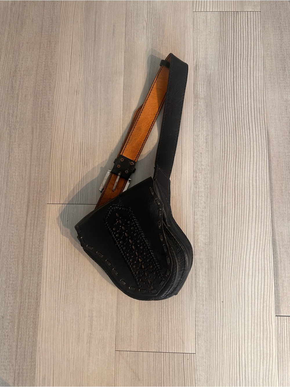 Andremi Designs. Handmade Black Leather Crossbody Belt Bag